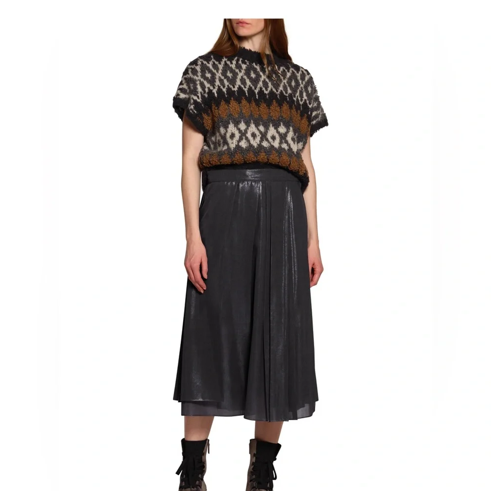 BRUNELLO CUCINELLI
Anthracite Lurex Pleated Midi Skirt NWT 8 - Picture 3 of 4